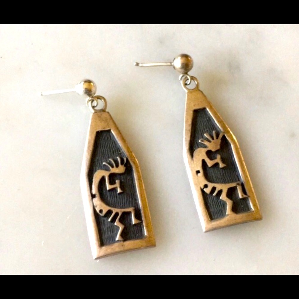 Vintage Hopi Native American Kokopelli Dangle Earrings - Picture 2 of 9